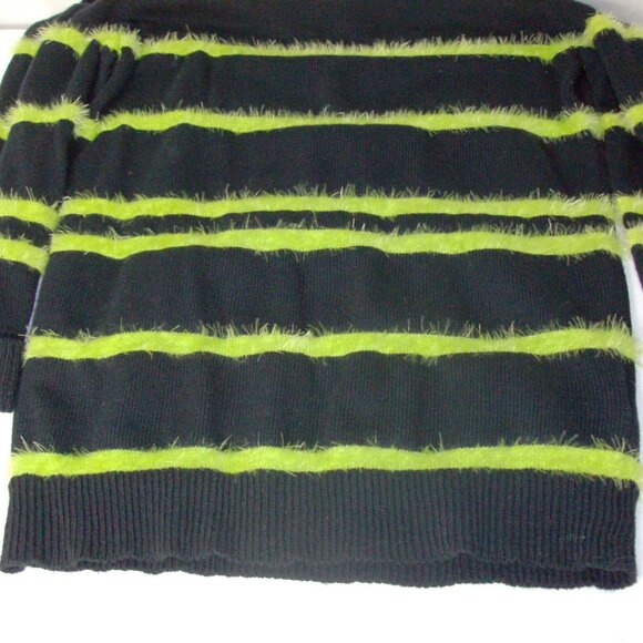 J.J. Basics Black sweater with Lime Green Fur/Fuzzy Stripes Size L - Picture 6 of 11
